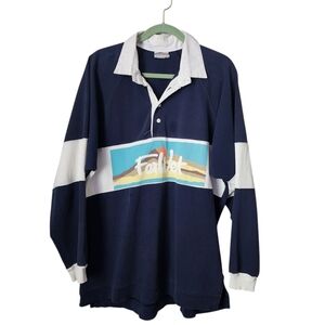 FAR WEST x VINTAGE FarWest‎ Navy and White Rugby Shirt polo long sleeve